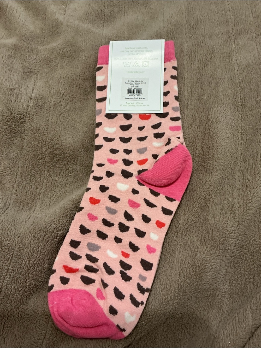 Vera Bradley Foxy Socks Blush Half Moons Pink One Size Fits Most NWT - Picture 2 of 9